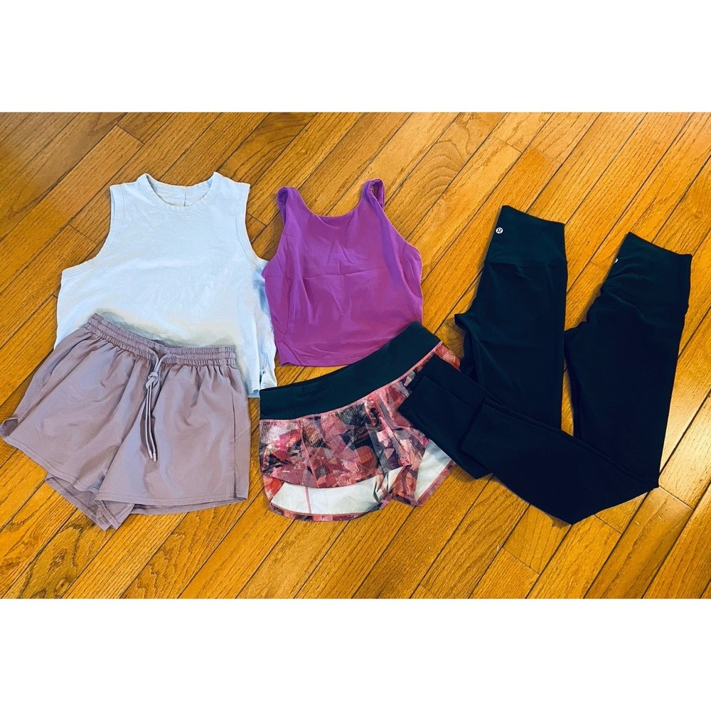 Lululemon Lot Of 6 Athletic Shorts, Crop Tanks, Leggings Size 4 Multicolored